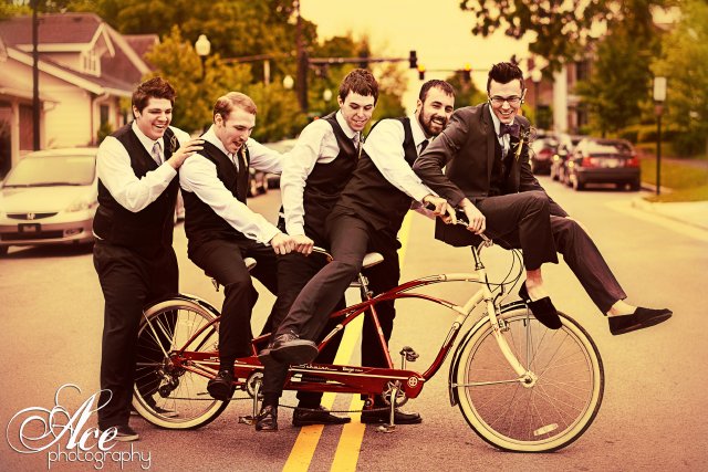tandem bike, groom, groomsmen, franklin wedding, road